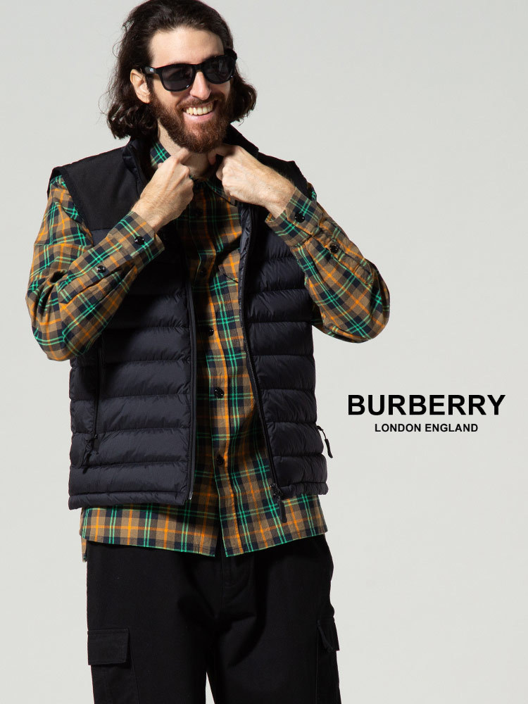 バーバリー ダウンベスト BURBERRY ダウン ベスト ジレ メンズ ラバー