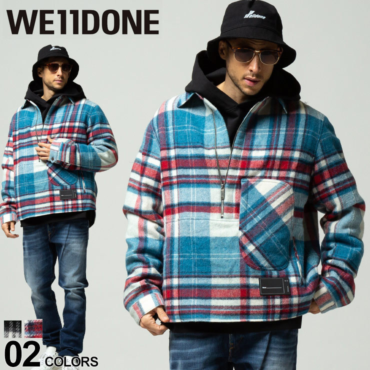 WE11DONE ウェルダン メンズ シャツジャケット チェック柄 ハーフジップ ブルゾン CHECK ANORAK ブランド アウター ジャケット  韓国 WDBL320910U