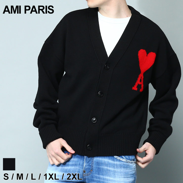 アミパリス AMI PARIS カーディガン ニット セーター カーデ Ami de Coeur ウール トップス 長袖 ロゴ ブランド メンズ  AMBFUKC002018 2024_vt