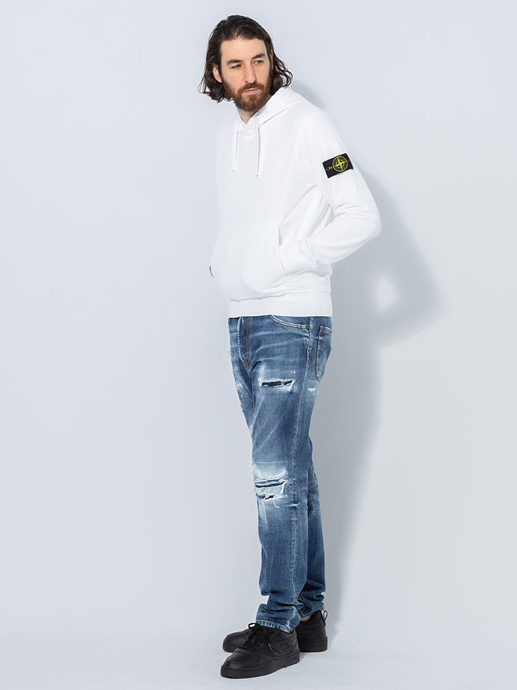 ストーンアイランド ロゴパッチ パーカー　Lサイズ STONE ISLAND (ストーンアイランド) 裏毛 袖ロゴパッチ 無地 ポケット