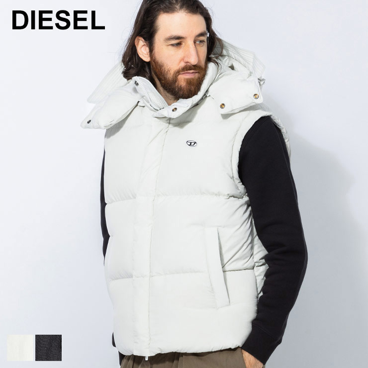 美品　DIESEL ディーゼル　Dロゴ　ダウンベスト　フード付き　極暖　ベージュ 美品 DIESEL ディーゼル Dロゴ ダウンベスト フード付き 極暖