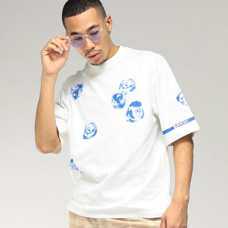 BURBERRY（バーバリー） Tシャツ メンズ 総柄 薔薇プリント クルー