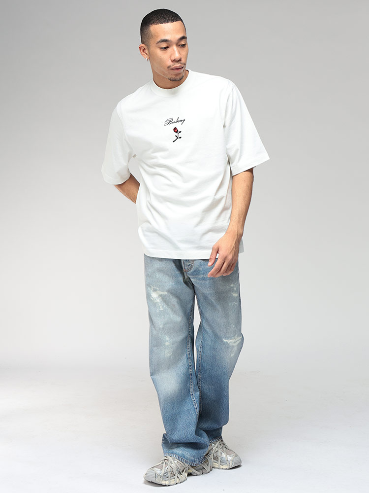 BURBERRY（バーバリー） Tシャツ メンズ フロント ロゴ 刺繍 薔薇