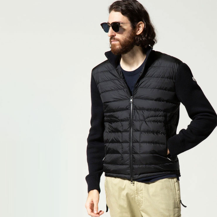 モンクレール メンズ MONCLER ニット ダウン スタンドカラー ジャケット ロゴ ワッペン CARDIGAN ブランド アウター ブルゾン  MC9B50700A9341 2024_vt