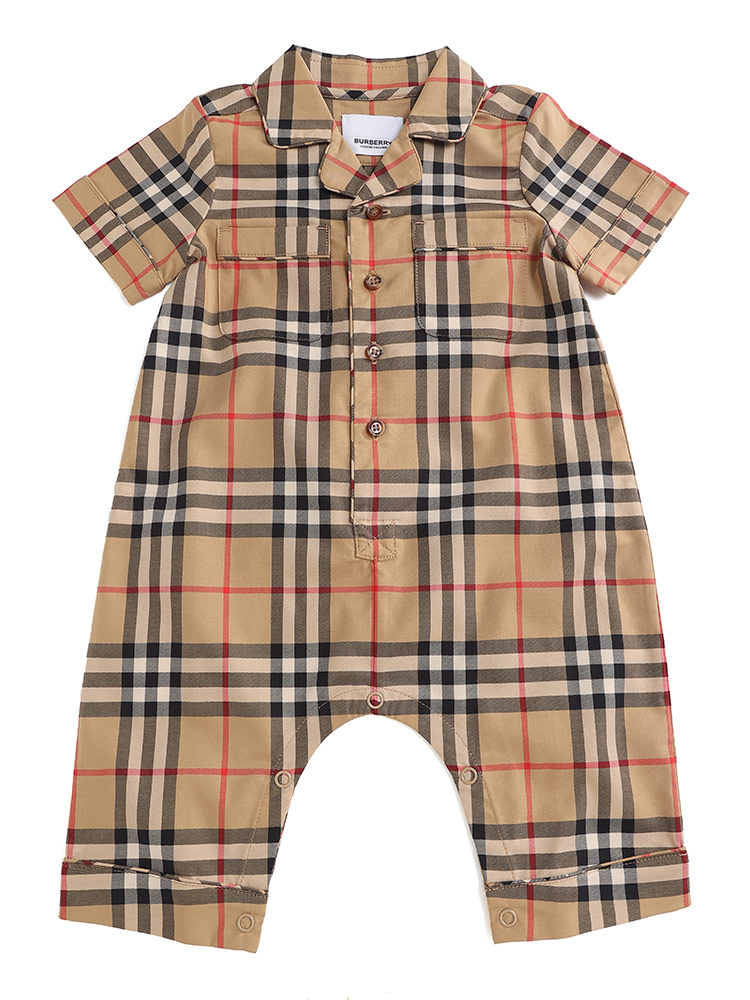 バーバリー BURBERRY ベビー服 カバーオール ロンパース チェック ストレッチコットン プレイスーツ キッズ 子供服 出産祝い ギフト 6M  9M 12M BBK8062042