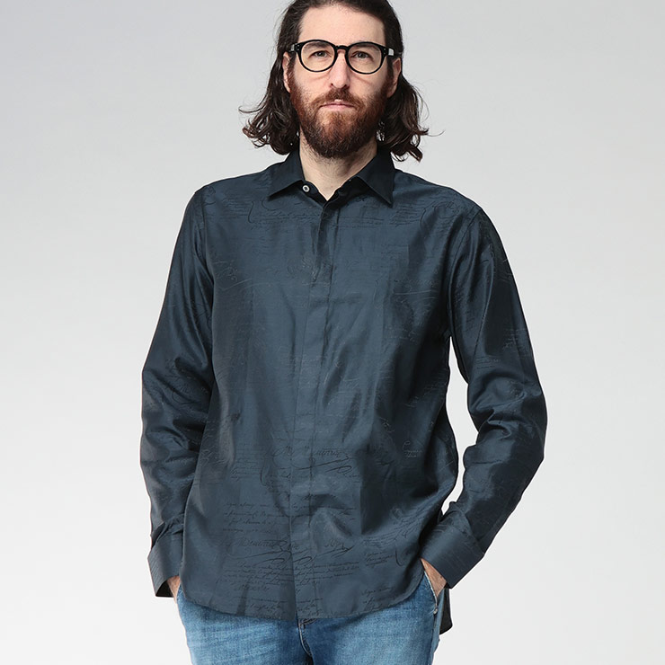 Berluti（ベルルッティ） シルク スクリット レギュラーカラー 長袖