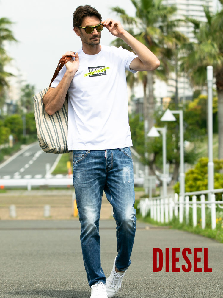 ディーゼル メンズ Tシャツ 半袖 DIESEL ロゴ プリント クルーネック