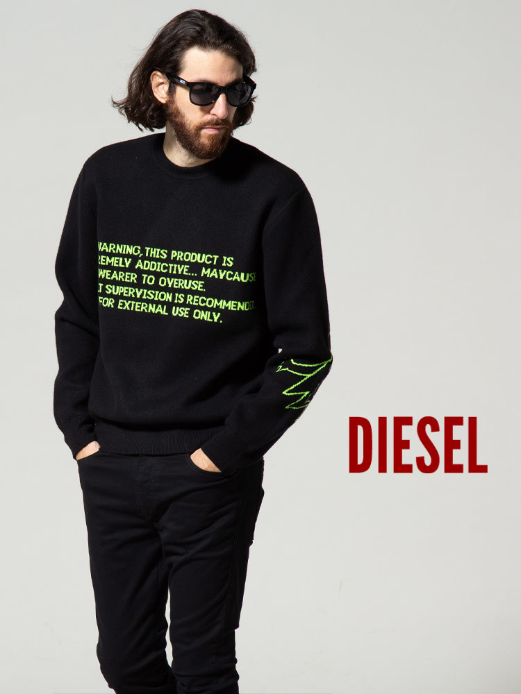 ディーゼル メンズ DIESEL レター デザイン ウール ニット セーター