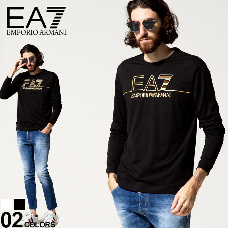 エンポリオアルマーニ EA7 メンズ EMPORIO ARMANI ゴールド ロゴ プリント クルーネック 長袖 Tシャツ ブランド トップス ロンT EA6KPT31PJM9Z