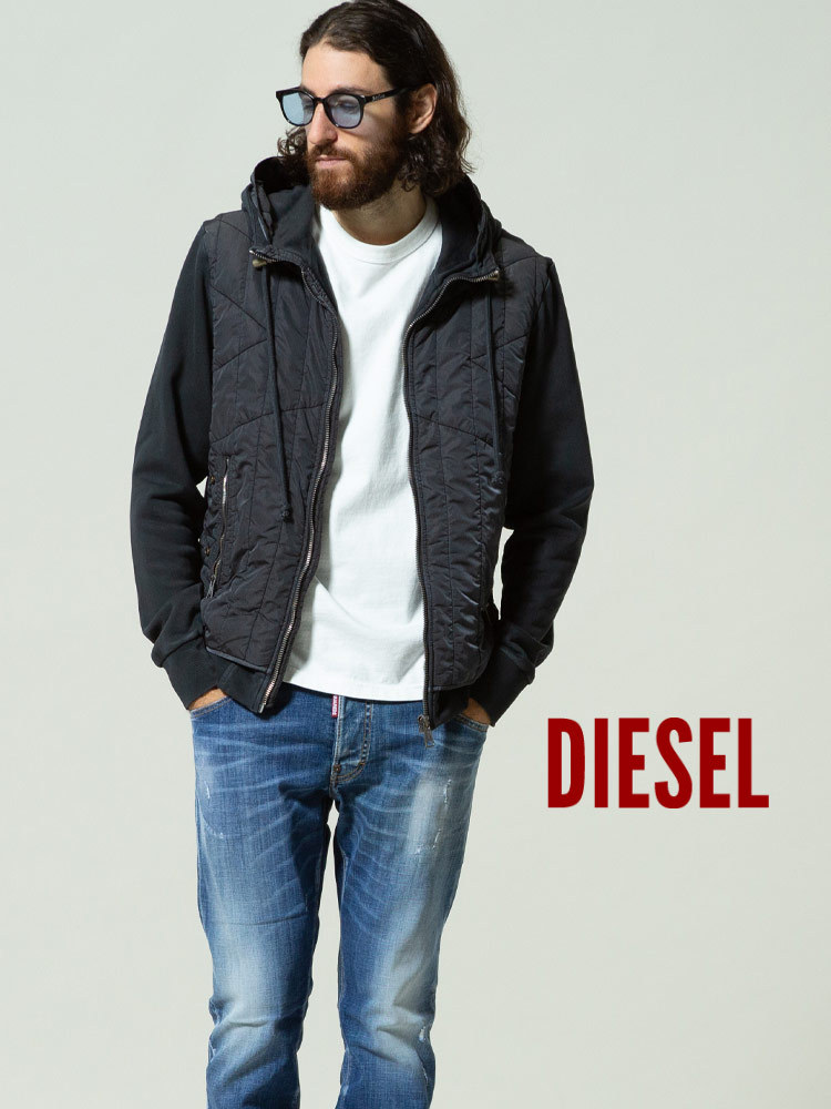 ディーゼル メンズ DIESEL ナイロン 切替 フルジップ スウェット