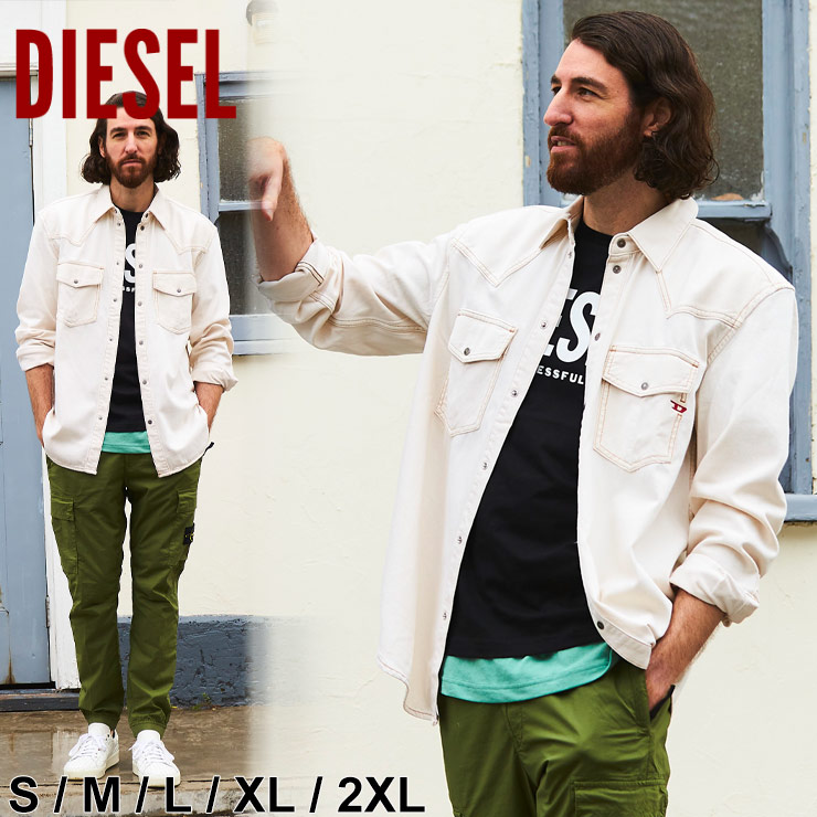 ディーゼル シャツ メンズ DIESEL ホワイト デニム ポケット