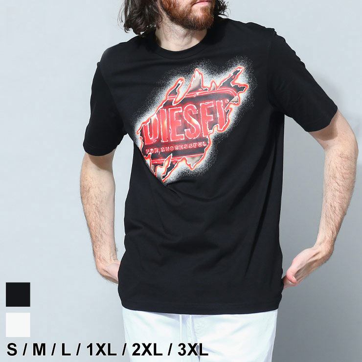 ディーゼル DIESEL Tシャツ 半袖 メンズ ロゴ クルーネック クロ 黒 シロ 白 大きいサイズあり DSA097540AAXJ