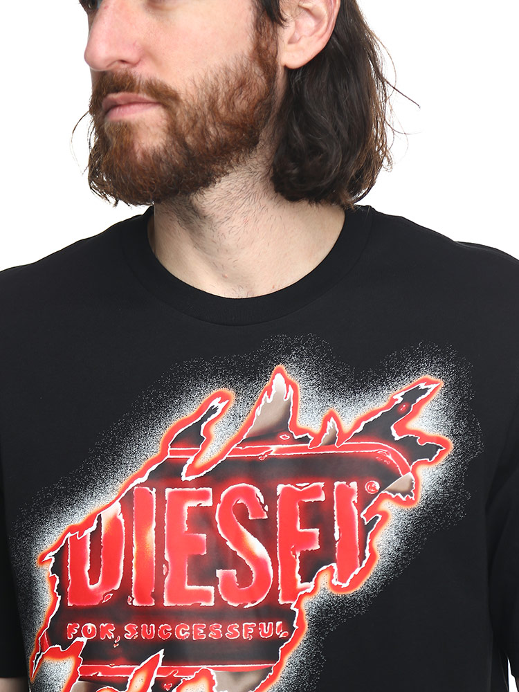 DIESEL ディーゼル ロゴ ニット クルーネック 半袖 Tシャツ 関込 DIESEL ディーゼル Tシャツ 半袖 メンズ ロゴ クルーネック クロ