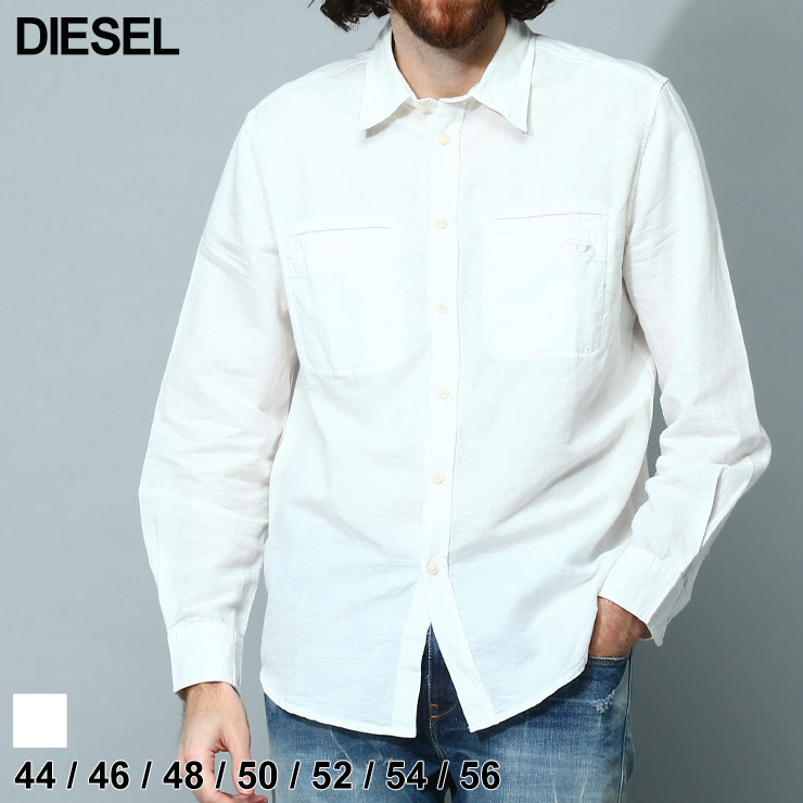 ディーゼル DIESEL シャツ メンズ コットン リネン ポケット S-Omar 白 シロ ブランド トップス 長袖シャツ 大きいサイズあり  DSA088260QEAI