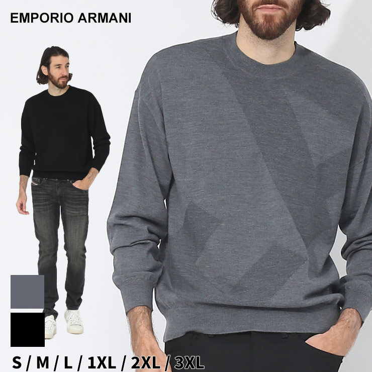 アルマーニ ニット メンズ EMPORIO ARMANI エンポリオアルマーニ セーター ロゴ クルーネック ブランド トップス プルオーバー ウール  EA6R1MX41MFVZ 2024_vt