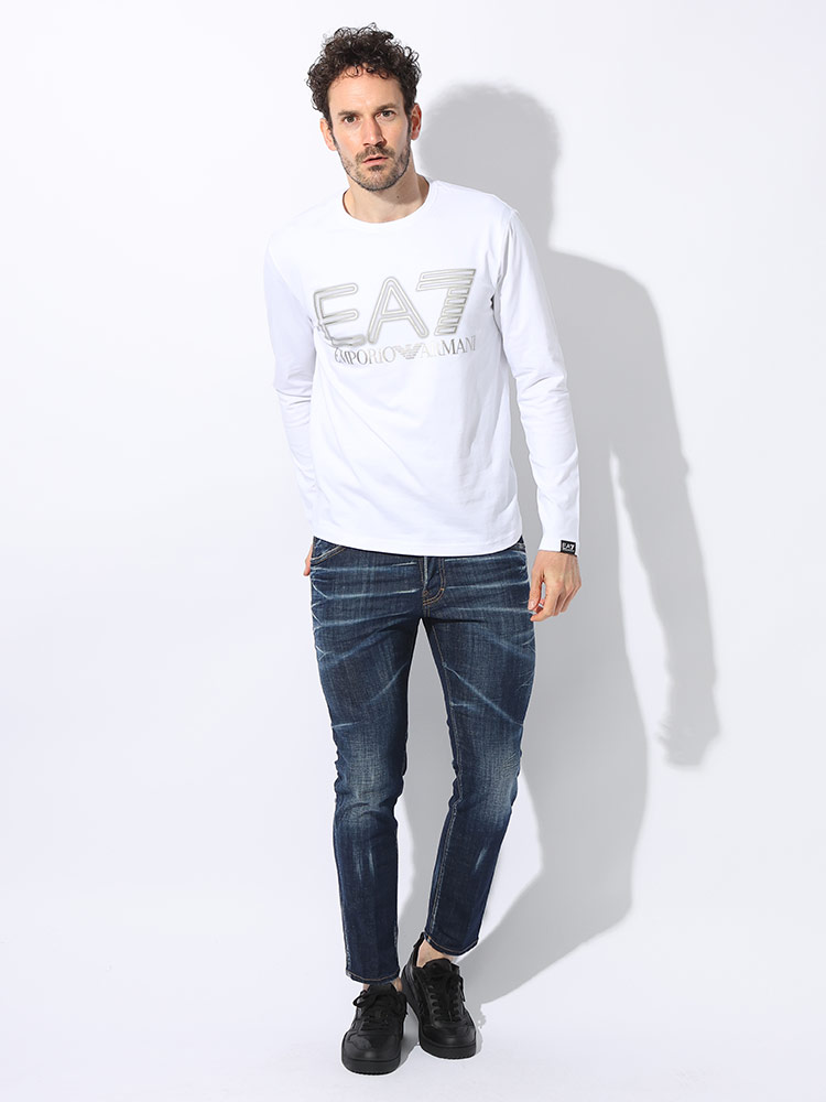 エンポリオ アルマーニ EA7 ロゴ 長袖Tシャツ ストレッチ ロンT EMPORIO ARMANI アルマーニ Tシャツ 長袖 メンズ EA7 エンポリオ