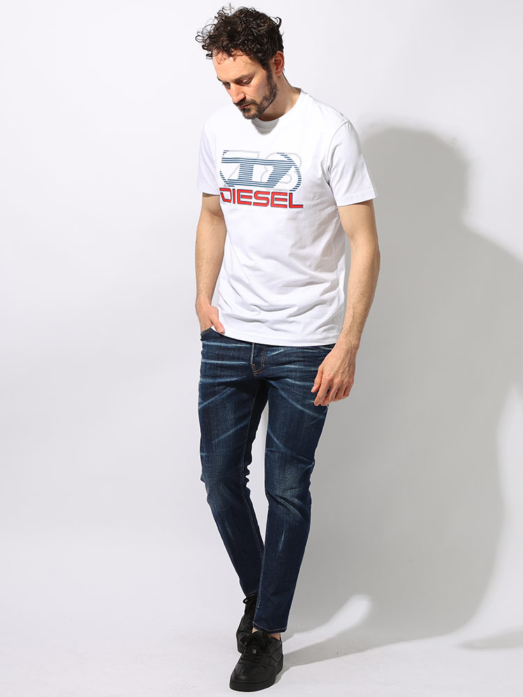 【DIESEL】クルーネック ロゴプリント 半袖 Tシャツ セール】メンズ Tシャツ Wロゴ 半袖 クルーネック プリント（T