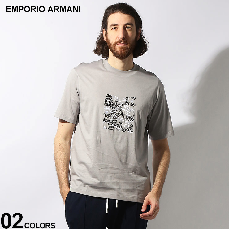 関税込 EMPORIO ARMANI 刺繍ロゴ Tシャツ クルーネック EMPORIO ARMANI (エンポリオアルマーニ) 刺繍BOXロゴ クルー