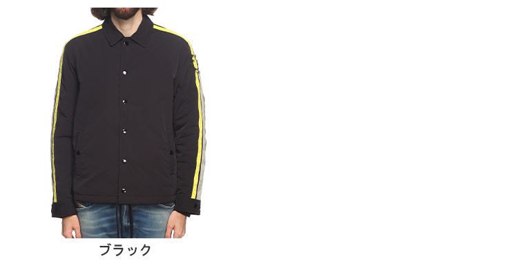 DIESEL ブラック ナイロンジャケット ストライプ DIESEL（ディーゼル） ナイロン サイドストライプ 袖ロゴ フルボタン