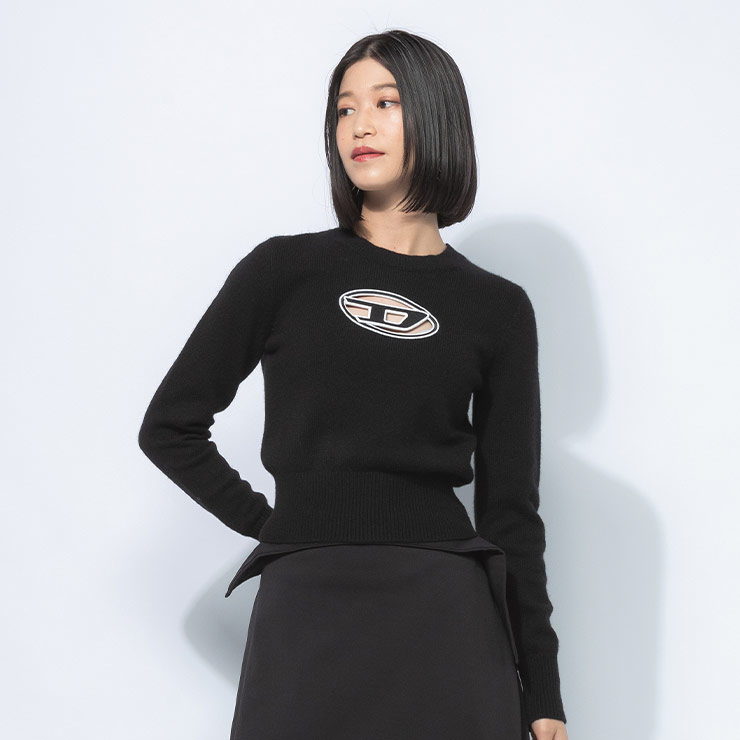 DIESEL k-darin-a インディゴブルー オーバルD クルーネック DIESEL (ディーゼル) オーバルDプレートクルーネック 長袖ニット