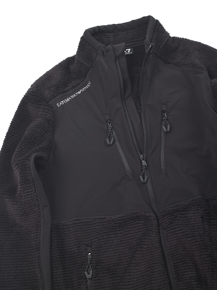 EA7 黒 レザージャケット フリース内側 エンポリオアルマーニ(EMPORIO ARMANI) メンズレザージャケット