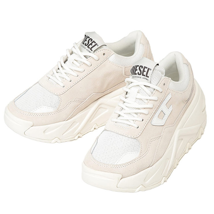 DIESEL レディース　スニーカー 24.5㎝ DIESEL ディーゼル スニーカー レディース レザー×メッシュ ロゴ