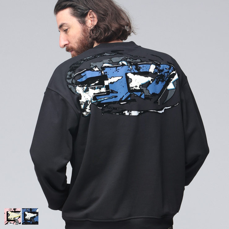 美品✨DIESEL ブラック クルーネック トレーナー　オーバルD XL DIESEL (ディーゼル) フロッキーオーバルD クルーネック トレーナー