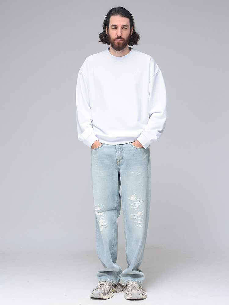 DIESEL Dロゴ刺繍 デニムクルーネックスウェットトレーナー インディゴXL インディゴ デニム インディゴ染め スウェット トレーナー インディゴ
