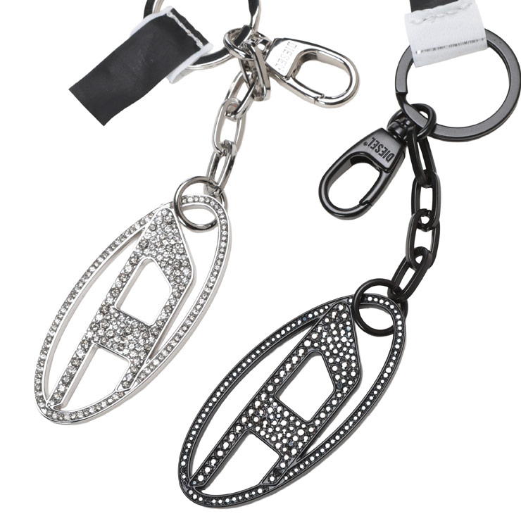 DIESEL キーホルダー　キーリング　オーバルD ロゴ　チャーム　シルバー DIESEL（ディーゼル） キーリング キーホルダー レディース ライン