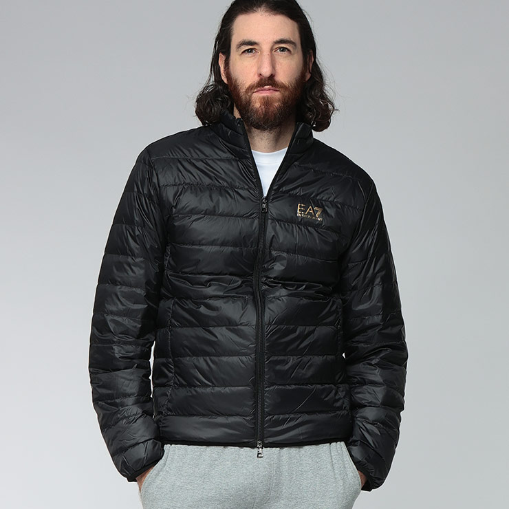 極美品 エンポリオアルマーニ メタルパーツ ゴールド金具 ダウンジャケット 黒L EMPORIO ARMANI エンポリオアルマーニ ダウン アウター メンズ ロゴ