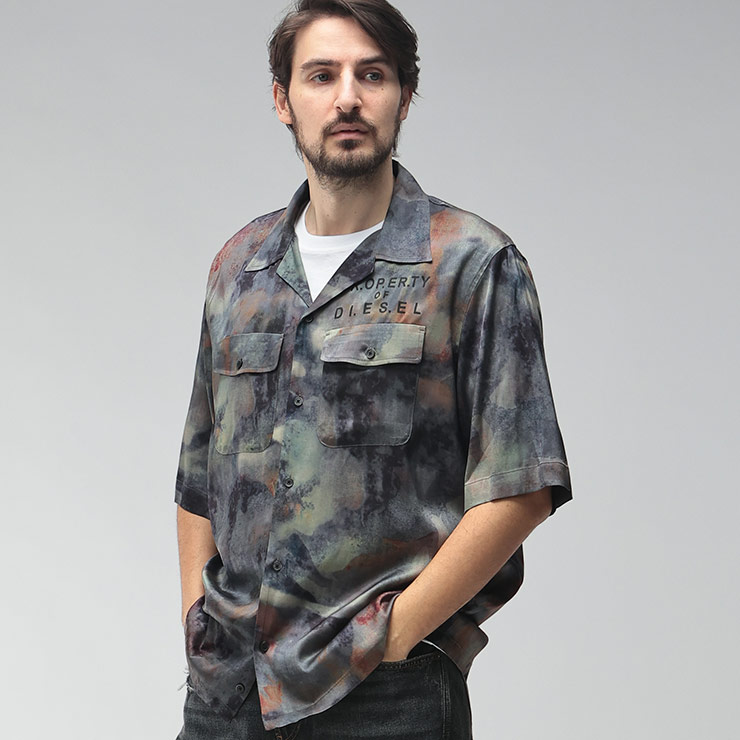 DIESEL（ディーゼル） メンズ シャツ 半袖 ロゴ カモフラージュ