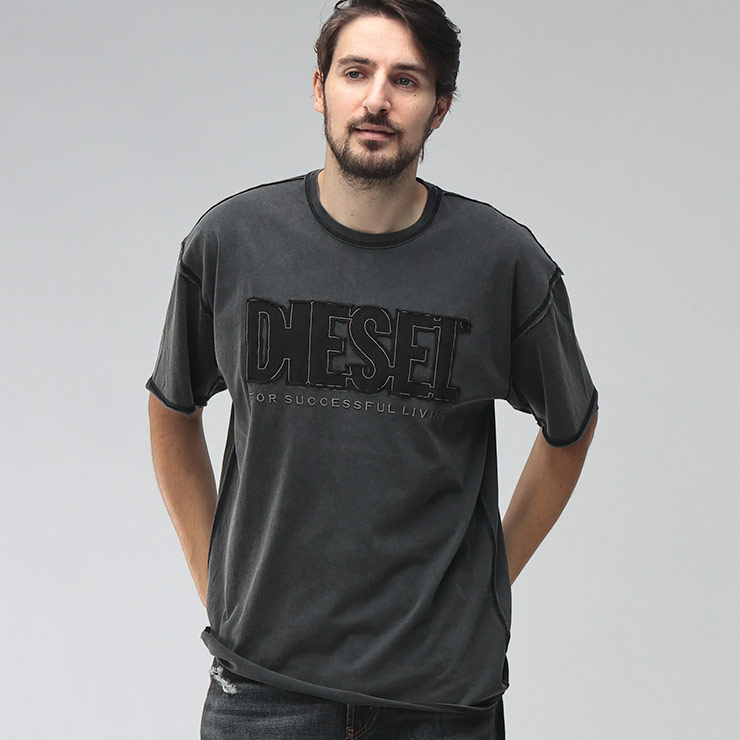 DIESEL（ディーゼル） メンズ Tシャツ 半袖 ロゴ アップリケ クルー