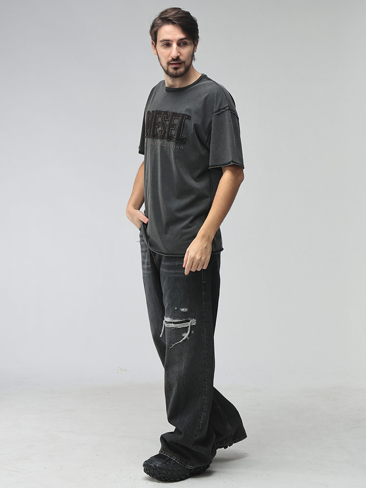 DIESEL（ディーゼル） メンズ Tシャツ 半袖 ロゴ アップリケ クルー