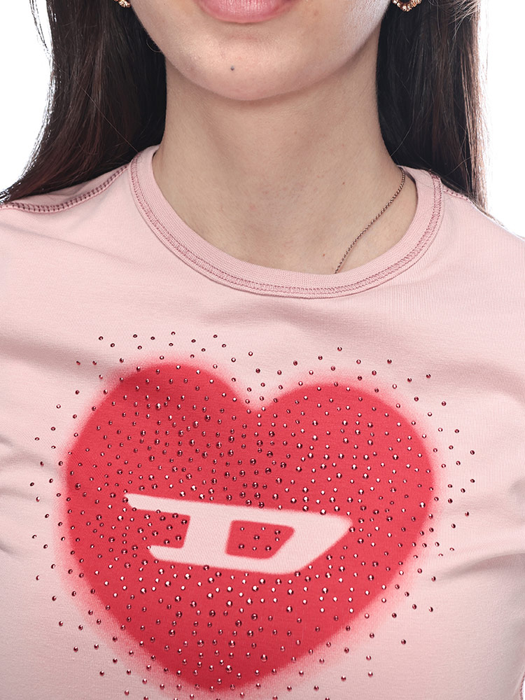 最終値下げ　DIESEL ハートロゴ クロップドTシャツ ピンク DIESEL（ディーゼル） レディース Tシャツ 半袖 ロゴ ハート プリント