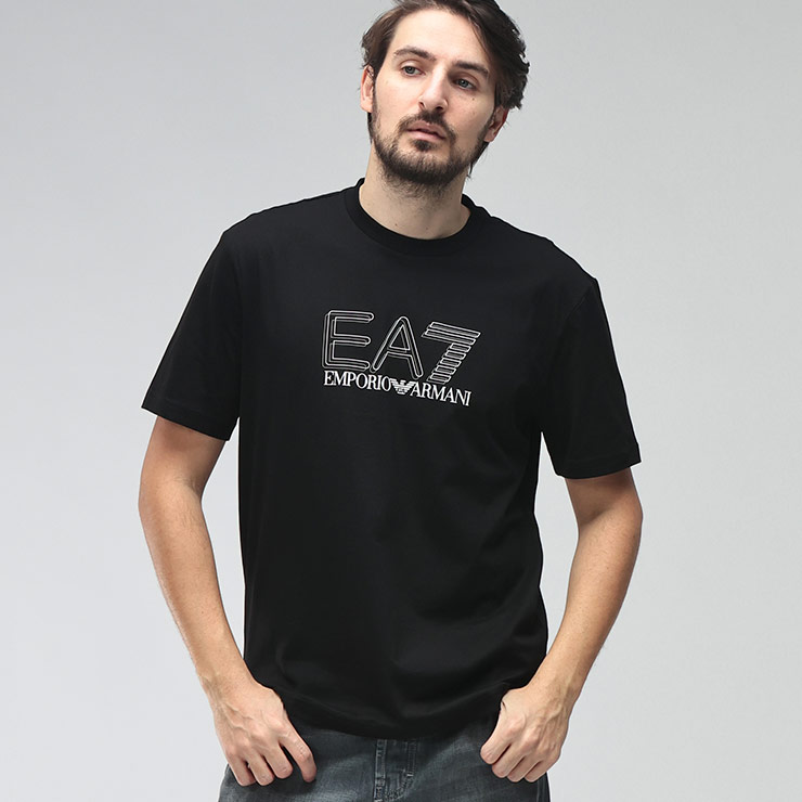 エンポリオアルマーニ Tシャツ 半袖 スパンコール刺繍 ピエロ 40 黒 EMPORIO ARMANI アルマーニ 半袖 Tシャツ エンポリオアルマーニ 定番