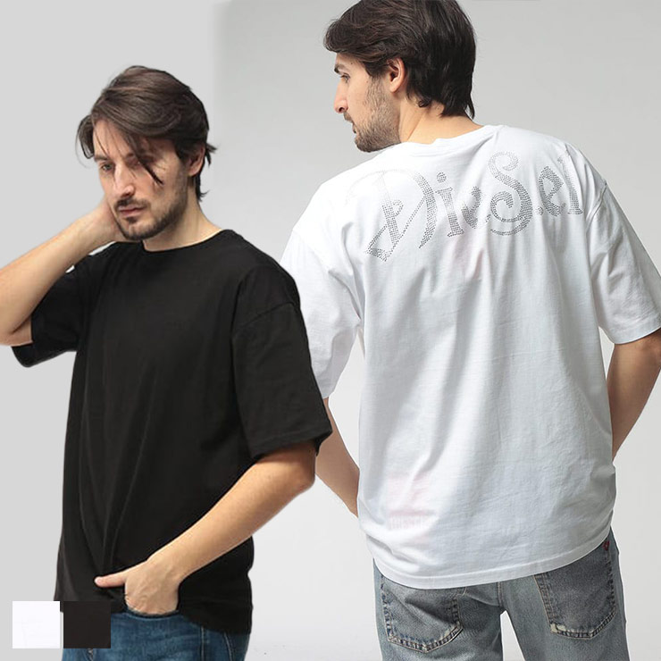 DIESEL（ディーゼル） メンズ Tシャツ 半袖 ラインストーンロゴ クルー