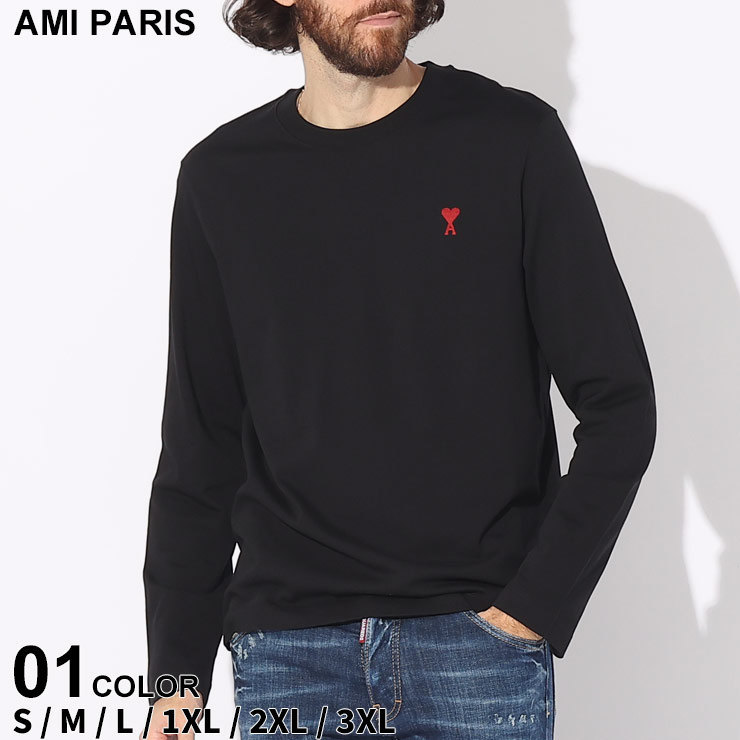 アミパリス Tシャツ 長袖 AMI PARIS メンズ ロンT ロゴ 刺繍 Ami de 