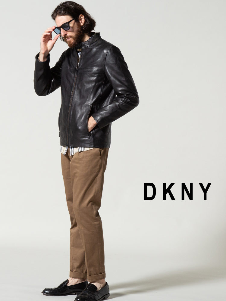 DKNY メンズ ダナキャラン ニューヨーク ジャケット 革ジャン ライダース レザー シングル ブランド アウター ソフトレザー ブルゾン  DKDX9M2388