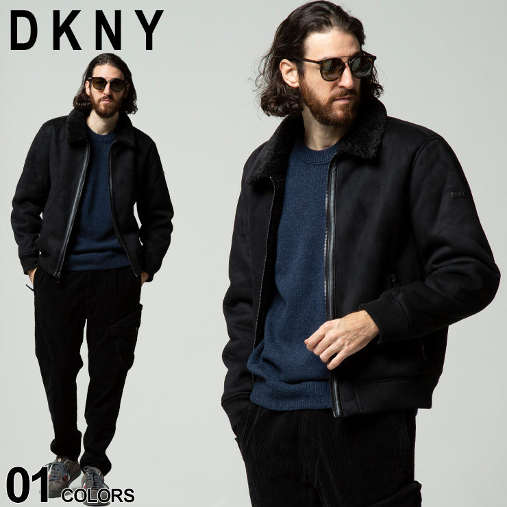 DKNY メンズ フェイクムートン アウター フルジップ ジャケット ダナ