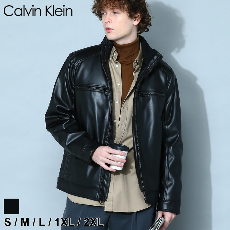 カルバンクライン メンズ ライダース Calvin Klein ブランド アウター 黒 革 ジップ ジャケット シングル フェイクレザー  CKCM091207