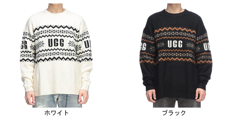 UGG（アグ） ニット メンズ ロゴ ライン クルーネック ウール セーター
