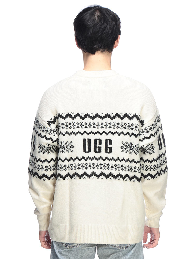 【美品】UGG プルオーバーニット デカロゴ クルーネック ワッペン モヘヤ 黒 モヘヤミックス スプラッシュ ジャガードクルーネックニット