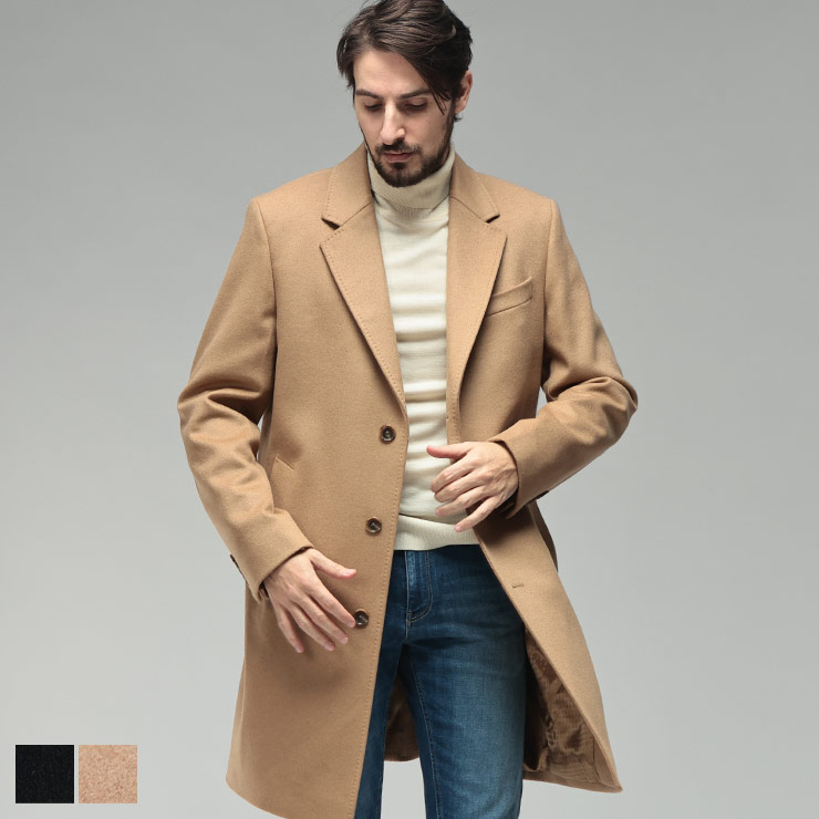 ヒューゴボス メンズ チェスターコート HUGO BOSS カシミヤ混 シングル