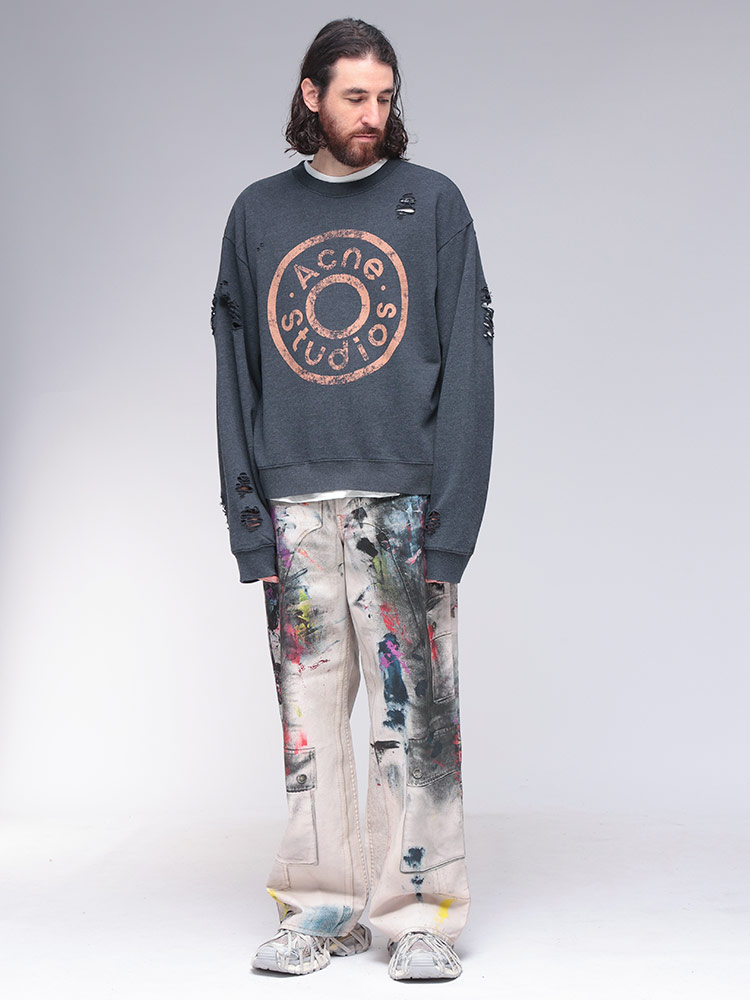 トレーナー+スウェット acne Acne Studios (アクネストゥディオズ) ダメージ加工 プリント