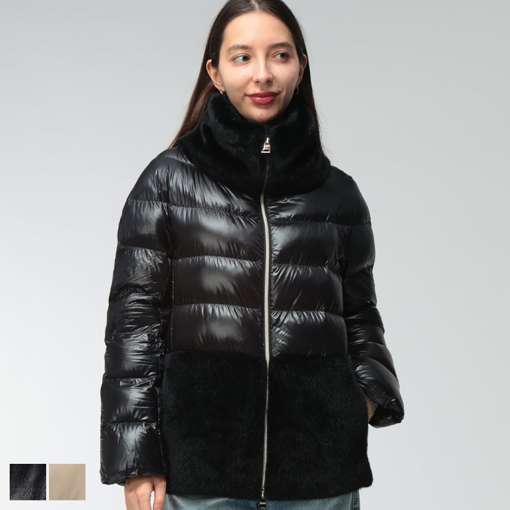 早い者勝ち【美品】HERNO ダウンジャケット ジップアップ　ニット　40 HERNO（ヘルノ） レディース ダウンジャケット 衿＆裾ファー ナイロン