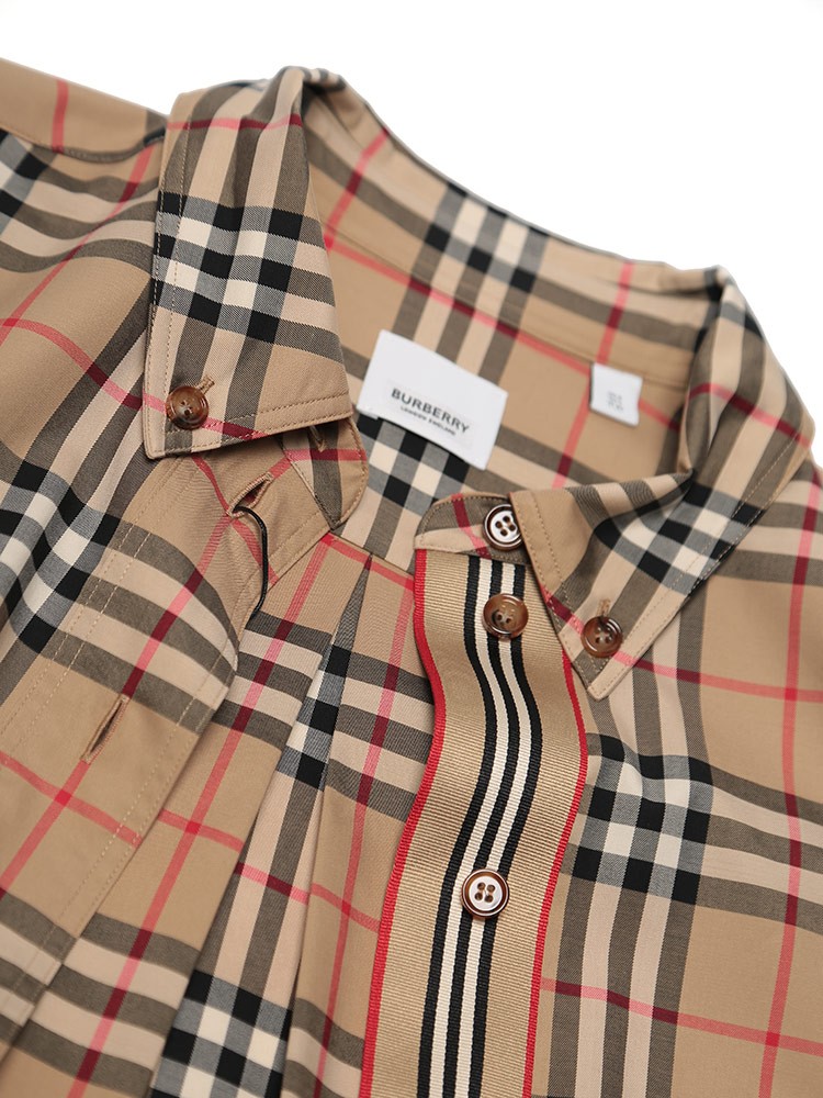 バーバリー レディース シャツ 長袖 BURBERRY ストレッチ コットン ヴィンテージ チェック ボタンダウン ロングシャツ ブランド チェック  BBL8022285