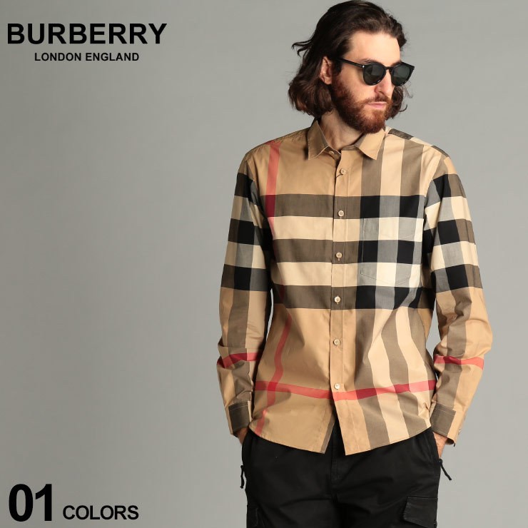 バーバリー メンズ シャツ 長袖 BURBERRY ストレッチ コットン