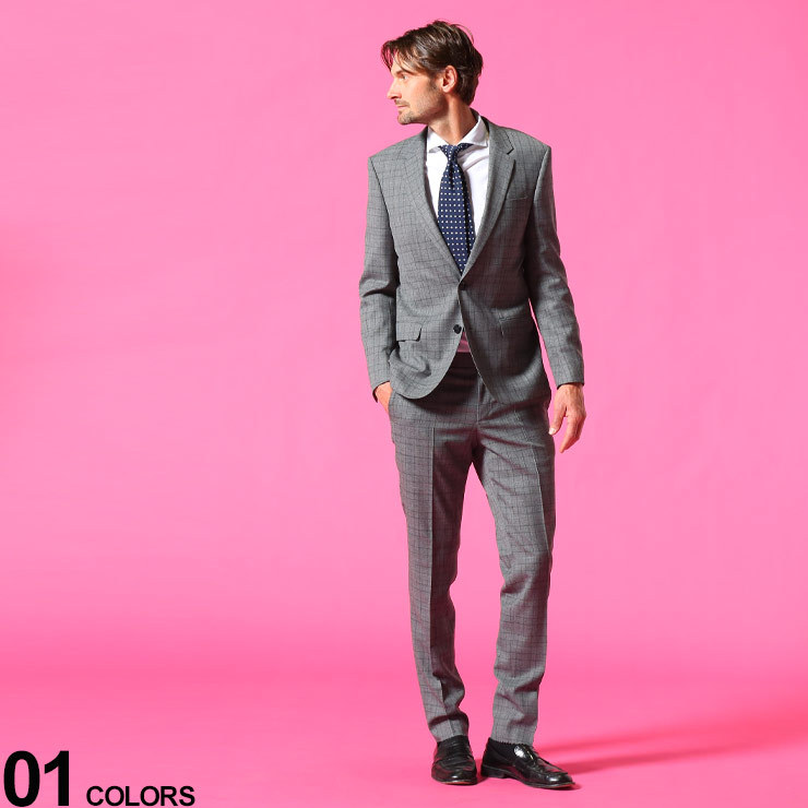 ヒューゴボス メンズ スーツ HUGO BOSS ウール混 グレンチェック シングル 2ツ釦 ノータック SLIM FIT ブランド ノータック  チェック 細身 HBHG10223113C