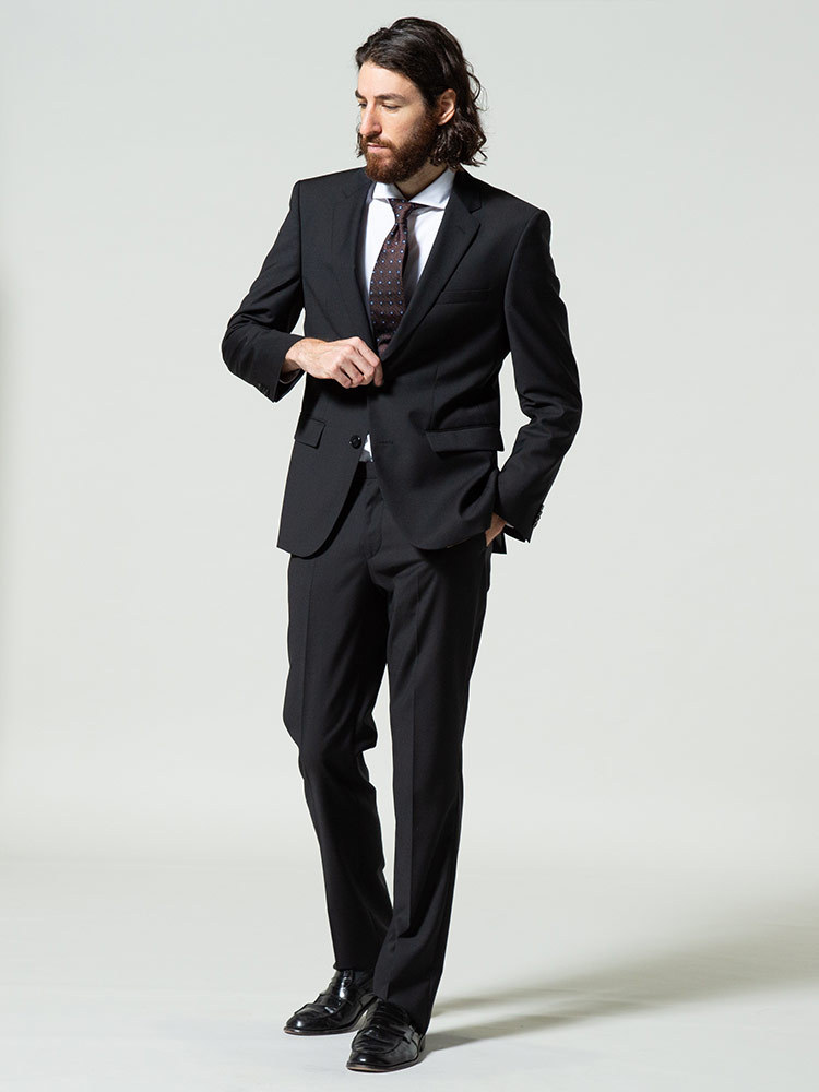 ヒューゴボス メンズ HUGO BOSS スーツ ウール シングル 2ツ釦 2B ノータック ブランド 紳士 ビジネス 黒 HBJS10192042P