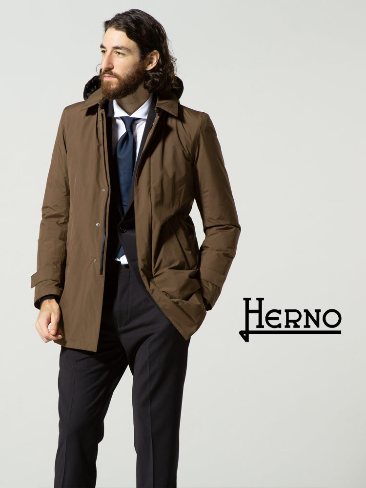 ヘルノ メンズ HERNO ナイロン フード ステンカラー ダウン コート